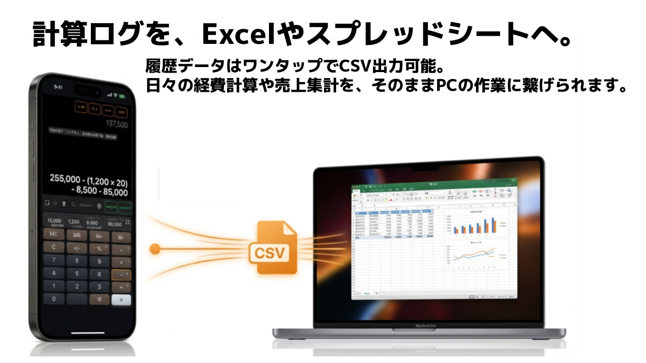 計算ログを、Excelやスプレッドシートへ。